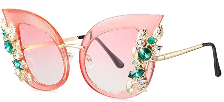 Jeweled Butterfly Shaped Oversized Rhinestone Sun Glasses with UV400 Protection