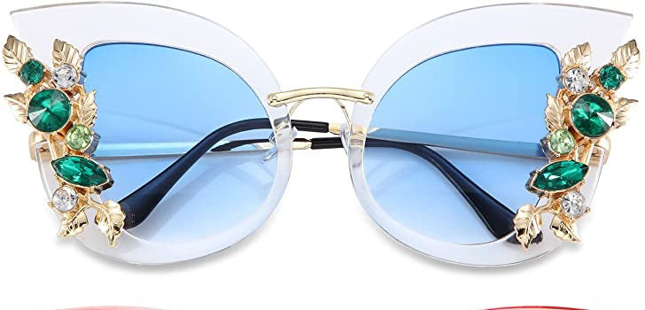 Jeweled Butterfly Shaped Oversized Rhinestone Sun Glasses with UV400 Protection