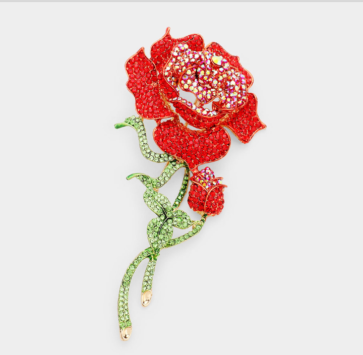 Rhinestone Rose Brooch